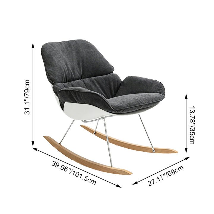 Contemporary Nordic Upholstered Rocking Chair - Ergonomic Steel PP Fabric Solid Wood Lounge Chair For Living Room, Bedroom & Reading Nook