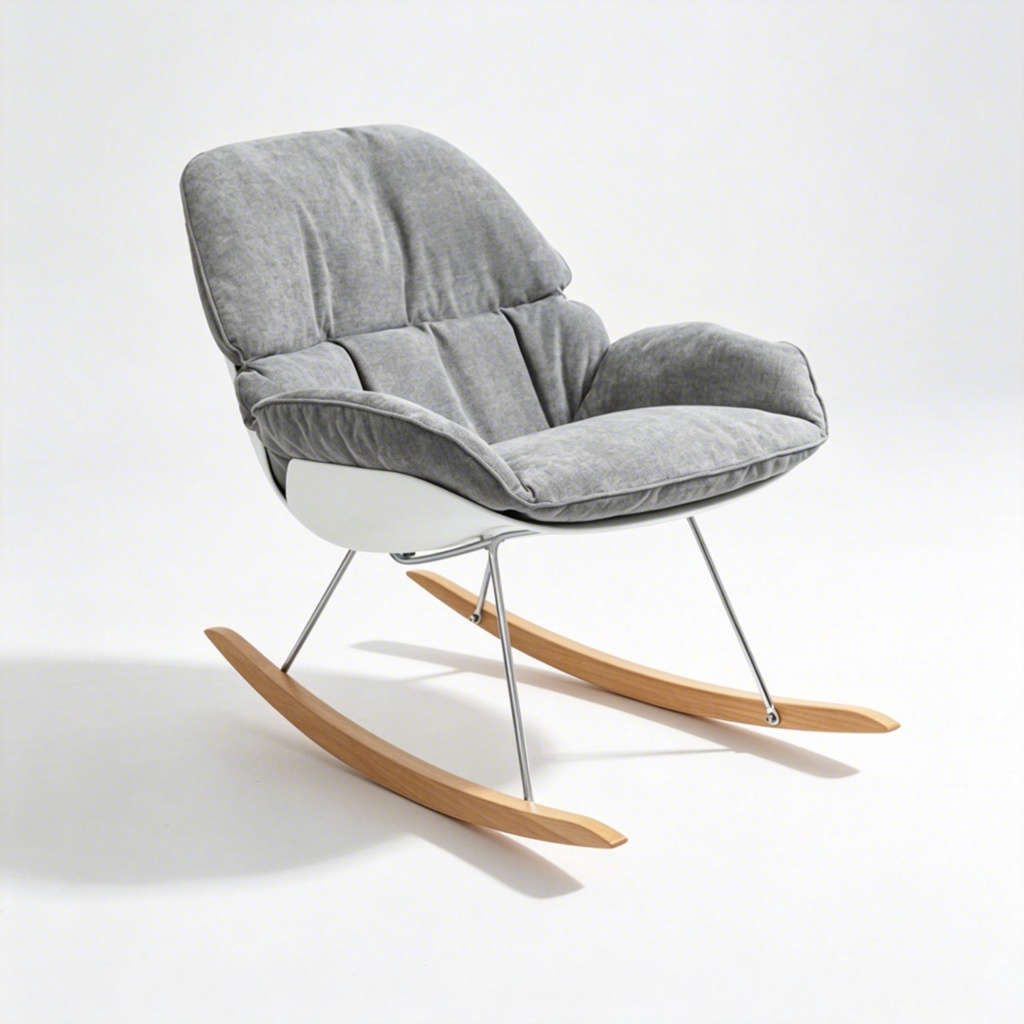 Contemporary Nordic Upholstered Rocking Chair - Ergonomic Steel PP Fabric Solid Wood Lounge Chair For Living Room, Bedroom &amp; Reading Nook