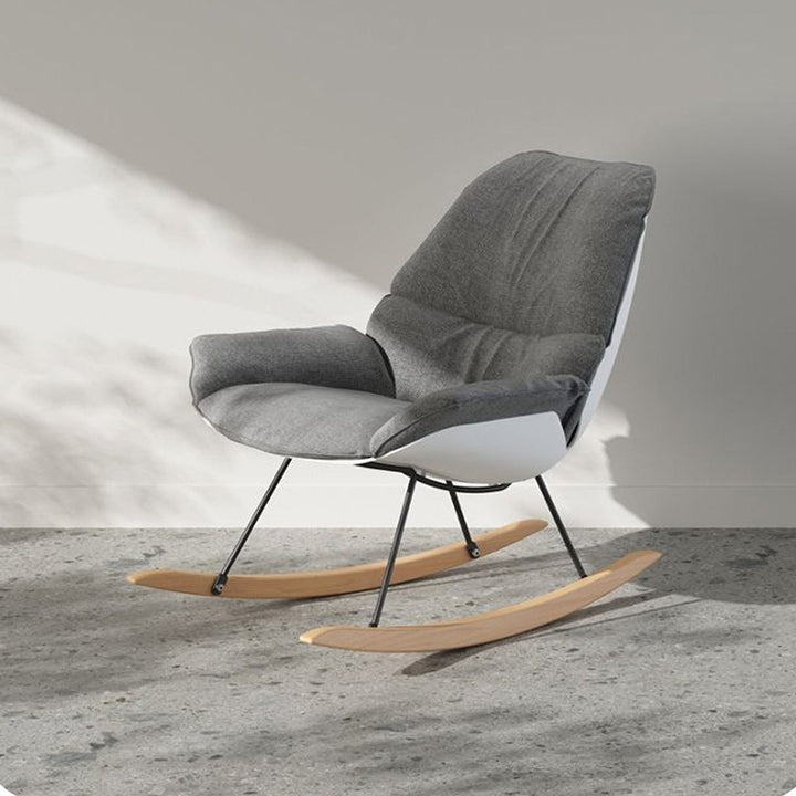 Contemporary Nordic Upholstered Rocking Chair - Ergonomic Steel PP Fabric Solid Wood Lounge Chair For Living Room, Bedroom &amp; Reading Nook