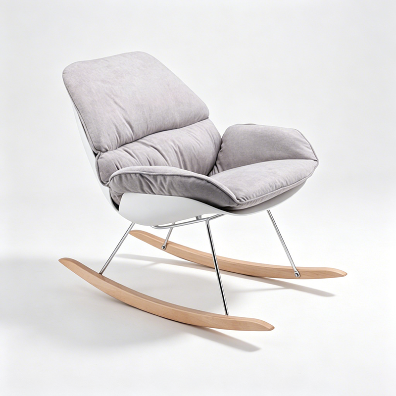Contemporary Nordic Upholstered Rocking Chair - Ergonomic Steel PP Fabric Solid Wood Lounge Chair For Living Room, Bedroom &amp; Reading Nook