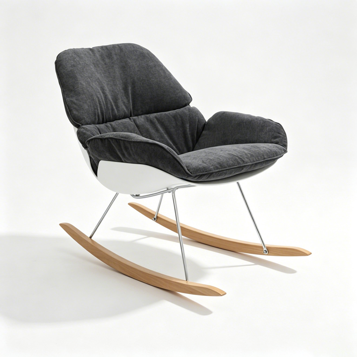 Contemporary Nordic Upholstered Rocking Chair - Ergonomic Steel PP Fabric Solid Wood Lounge Chair For Living Room, Bedroom &amp; Reading Nook
