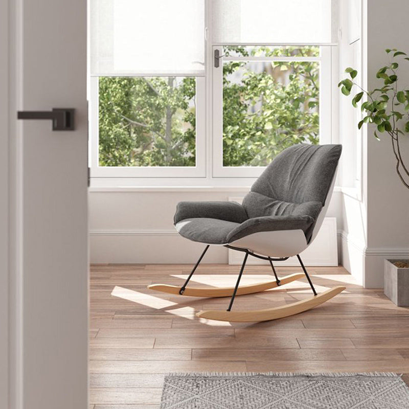 Contemporary Nordic Upholstered Rocking Chair - Ergonomic Steel PP Fabric Solid Wood Lounge Chair For Living Room, Bedroom &amp; Reading Nook