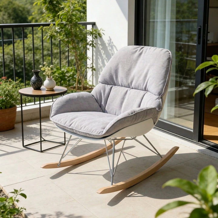 Contemporary Nordic Upholstered Rocking Chair - Ergonomic Steel PP Fabric Solid Wood Lounge Chair For Living Room, Bedroom & Reading Nook