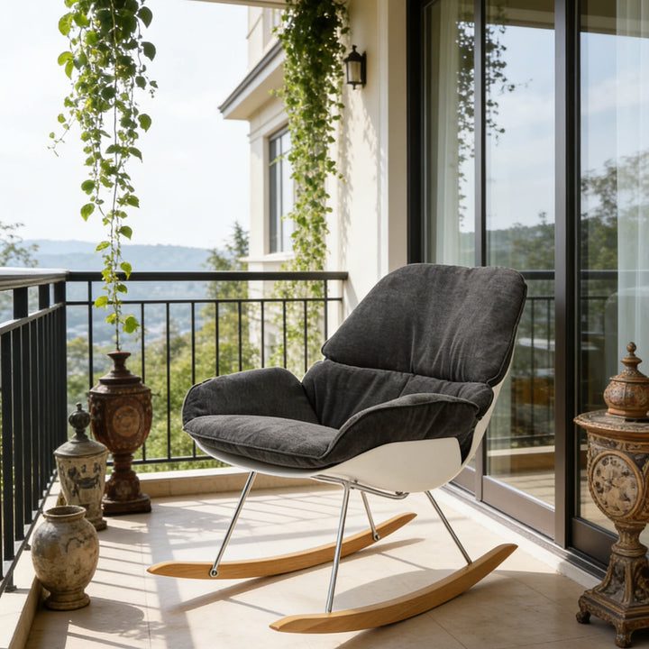 Contemporary Nordic Upholstered Rocking Chair - Ergonomic Steel PP Fabric Solid Wood Lounge Chair For Living Room, Bedroom & Reading Nook