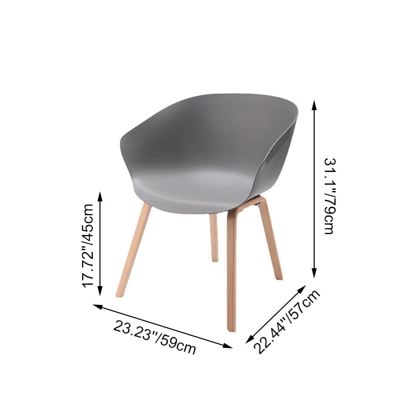 Contemporary Nordic Dining Chair With Arms - Curved PP Seat, Solid Beech Wood Legs, Set Of 4