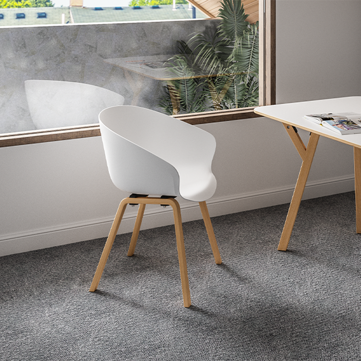 Contemporary Nordic Dining Chair With Arms - Curved PP Seat, Solid Beech Wood Legs, Set Of 4
