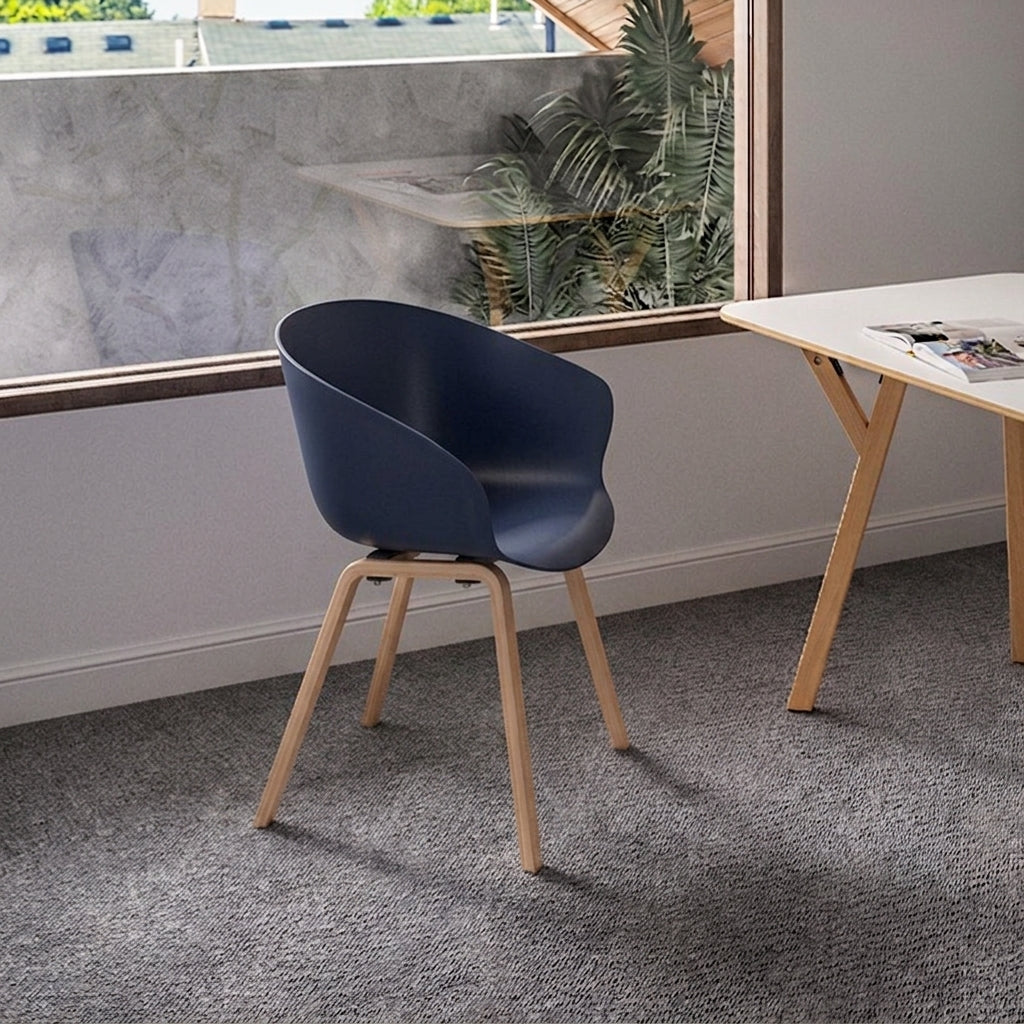 Contemporary Nordic Dining Chair With Arms - Curved PP Seat, Solid Beech Wood Legs, Set Of 4