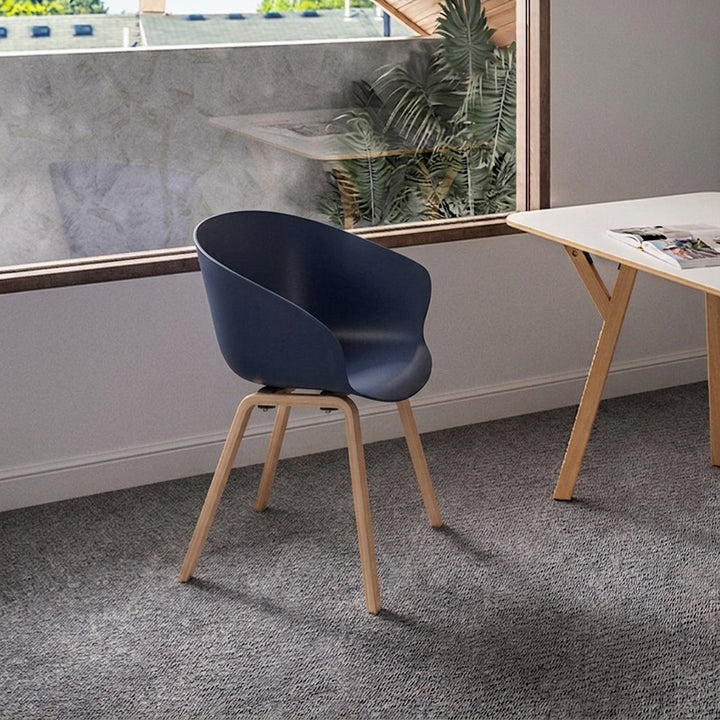 Contemporary Nordic Dining Chair With Arms - Curved PP Seat, Solid Beech Wood Legs, Set Of 4