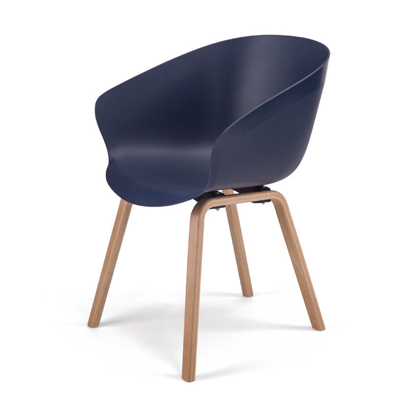 Contemporary Nordic Dining Chair With Arms - Curved PP Seat, Solid Beech Wood Legs, Set Of 4