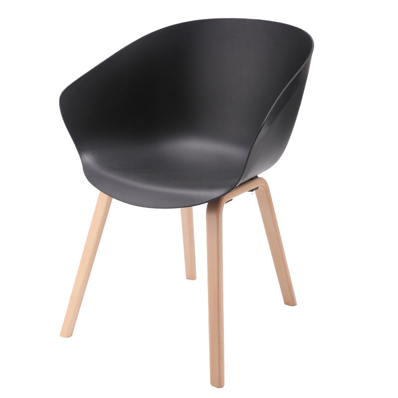 Contemporary Nordic Dining Chair With Arms - Curved PP Seat, Solid Beech Wood Legs, Set Of 4