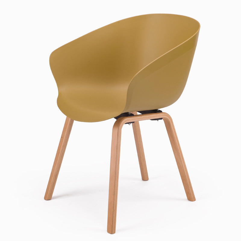 Contemporary Nordic Dining Chair With Arms - Curved PP Seat, Solid Beech Wood Legs, Set Of 4