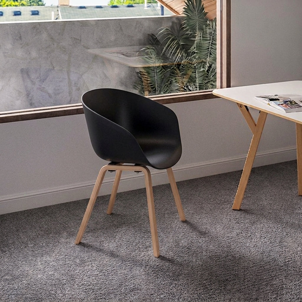 Contemporary Nordic Dining Chair With Arms - Curved PP Seat, Solid Beech Wood Legs, Set Of 4