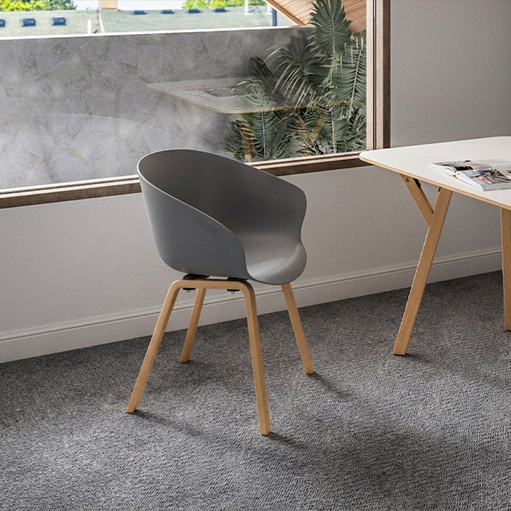 Contemporary Nordic Dining Chair With Arms - Curved PP Seat, Solid Beech Wood Legs, Set Of 4