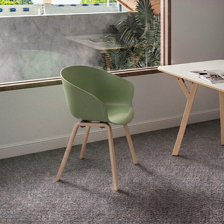 Contemporary Nordic Dining Chair With Arms - Curved PP Seat, Solid Beech Wood Legs, Set Of 4