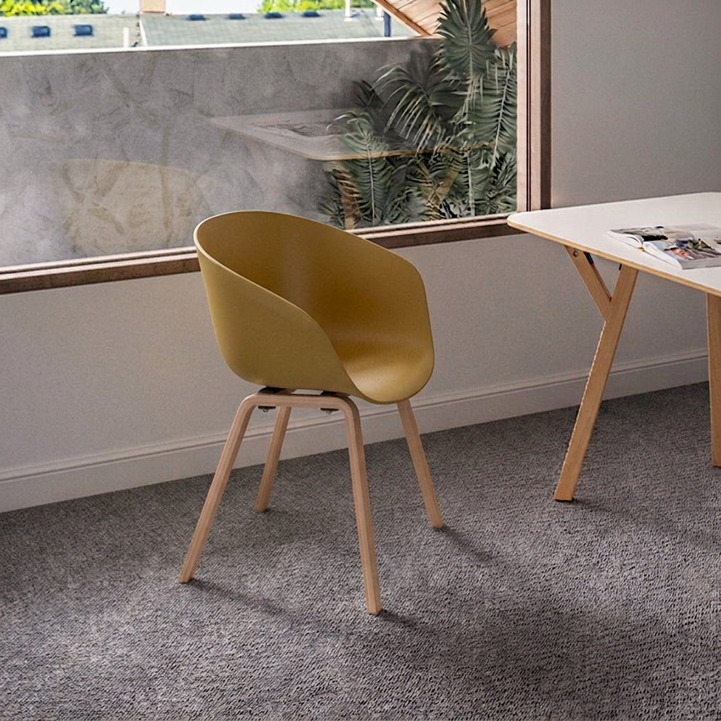 Contemporary Nordic Dining Chair With Arms - Curved PP Seat, Solid Beech Wood Legs, Set Of 4