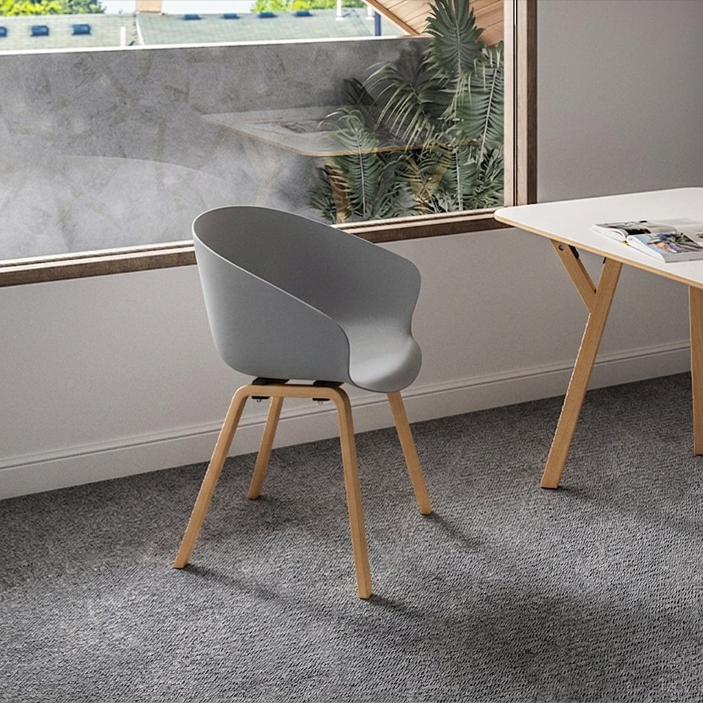 Contemporary Nordic Dining Chair With Arms - Curved PP Seat, Solid Beech Wood Legs, Set Of 4