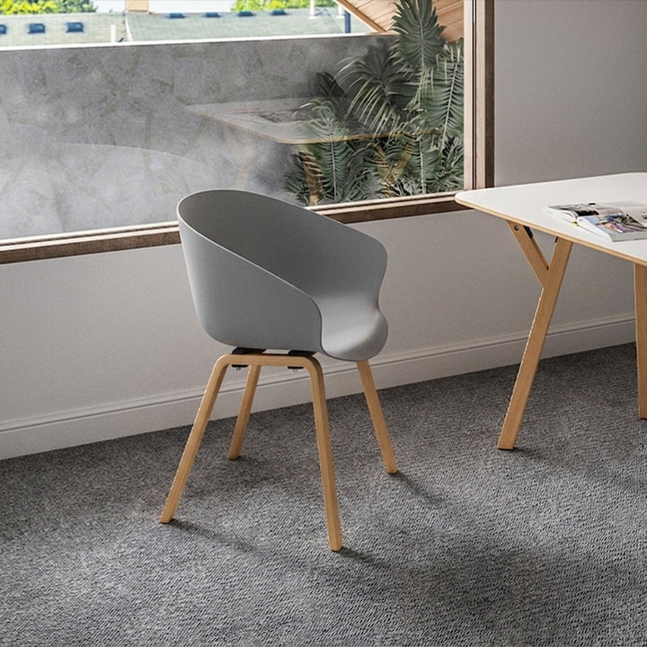 Contemporary Nordic Dining Chair With Arms - Curved PP Seat, Solid Beech Wood Legs, Set Of 4
