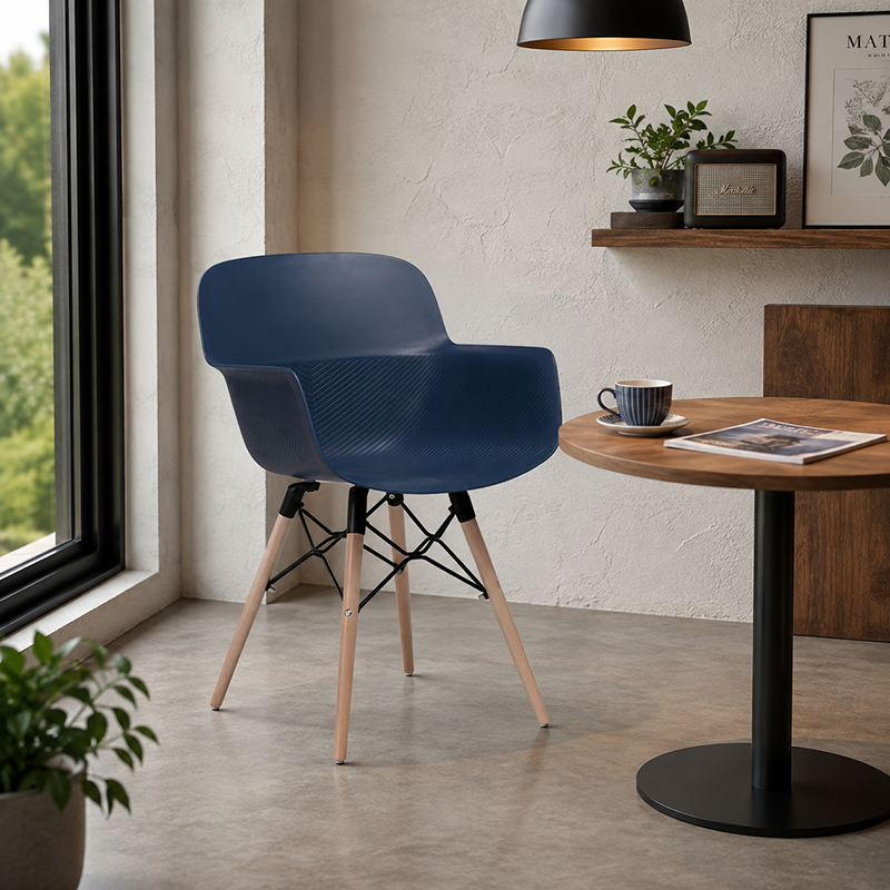 Modern Minimalist PP Dining Chairs With Armrests &amp; Solid Beech Wood Legs, Ergonomic Anti-Slip Accent Chairs - Set Of 4