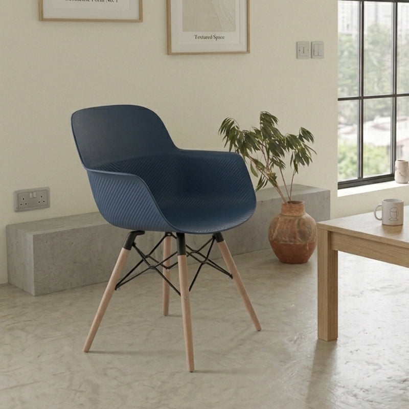 Modern Minimalist PP Dining Chairs With Armrests &amp; Solid Beech Wood Legs, Ergonomic Anti-Slip Accent Chairs - Set Of 4