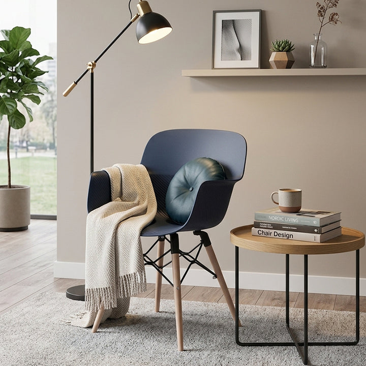 Modern Minimalist PP Dining Chairs With Armrests &amp; Solid Beech Wood Legs, Ergonomic Anti-Slip Accent Chairs - Set Of 4