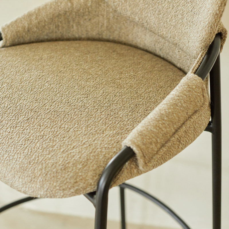 Contemporary Nordic Upholstered Bar Stool With PP Curved Back, Armrests &amp; Black Steel Legs - Modern Counter Chair For Kitchen Island