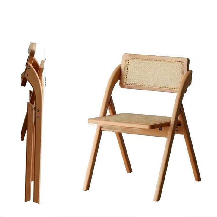 Zeitgenössischer nordischer Klappstuhl aus Gummibaumholz und Rattan-Weberei mit Rückenlehne für das Esszimmer 