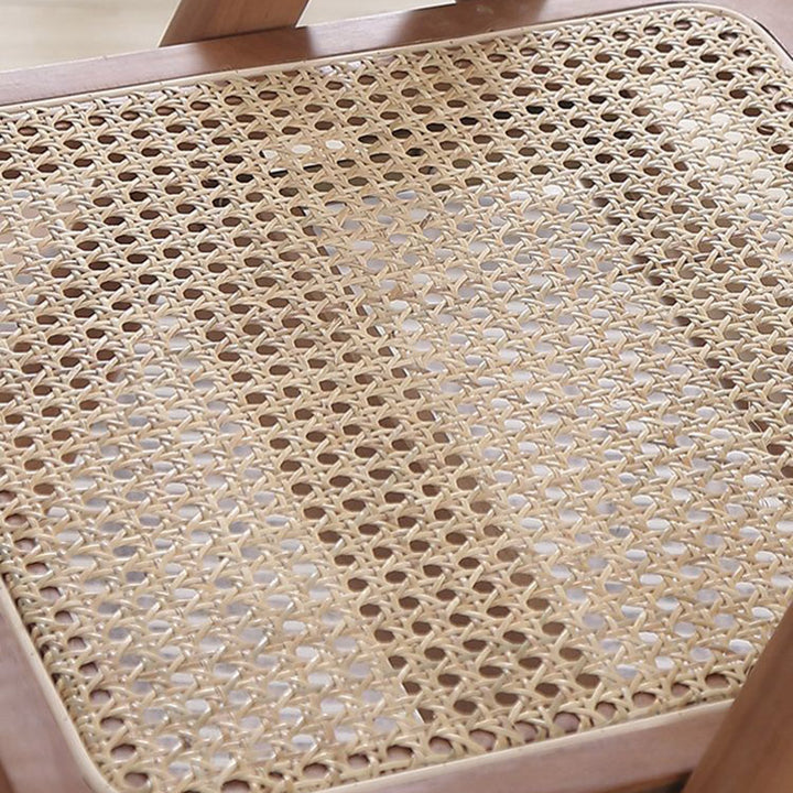 Zeitgenössischer nordischer Klappstuhl aus Gummibaumholz und Rattan-Weberei mit Rückenlehne für das Esszimmer 