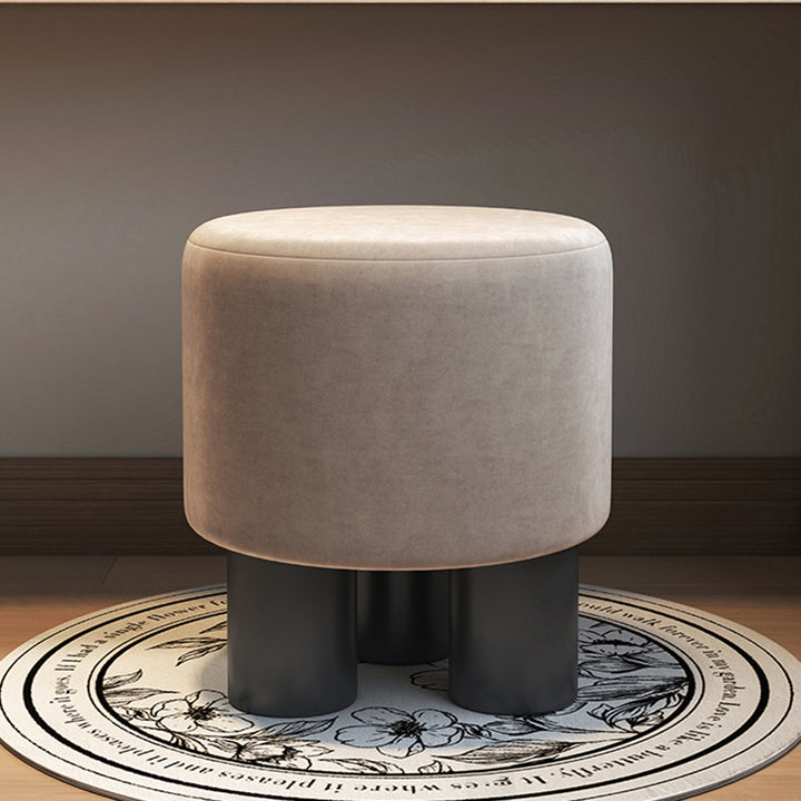 Modern Minimalist PP PU Leather Velvet Sherpa Fabric Soft-Edge Three-Leg Vanity Stool For Bedroom