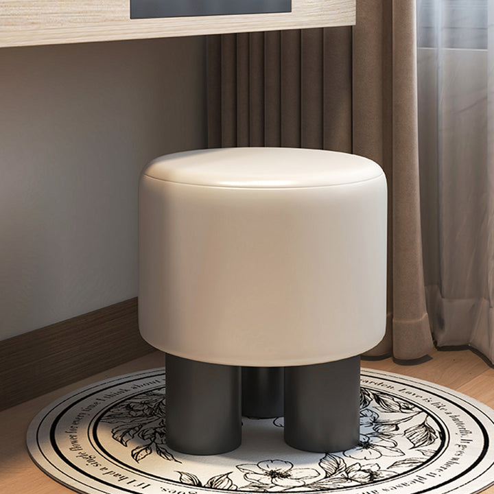 Modern Minimalist PP PU Leather Velvet Sherpa Fabric Soft-Edge Three-Leg Vanity Stool For Bedroom