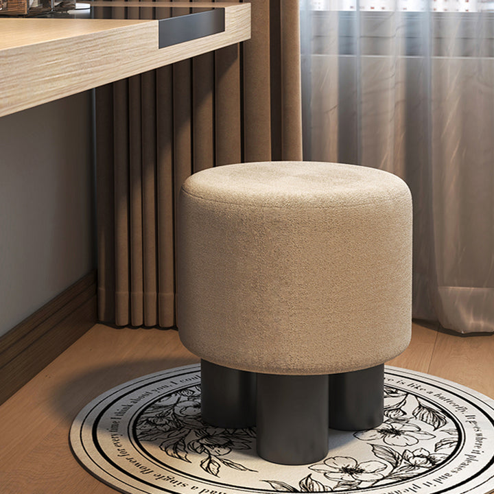 Modern Minimalist PP PU Leather Velvet Sherpa Fabric Soft-Edge Three-Leg Vanity Stool For Bedroom