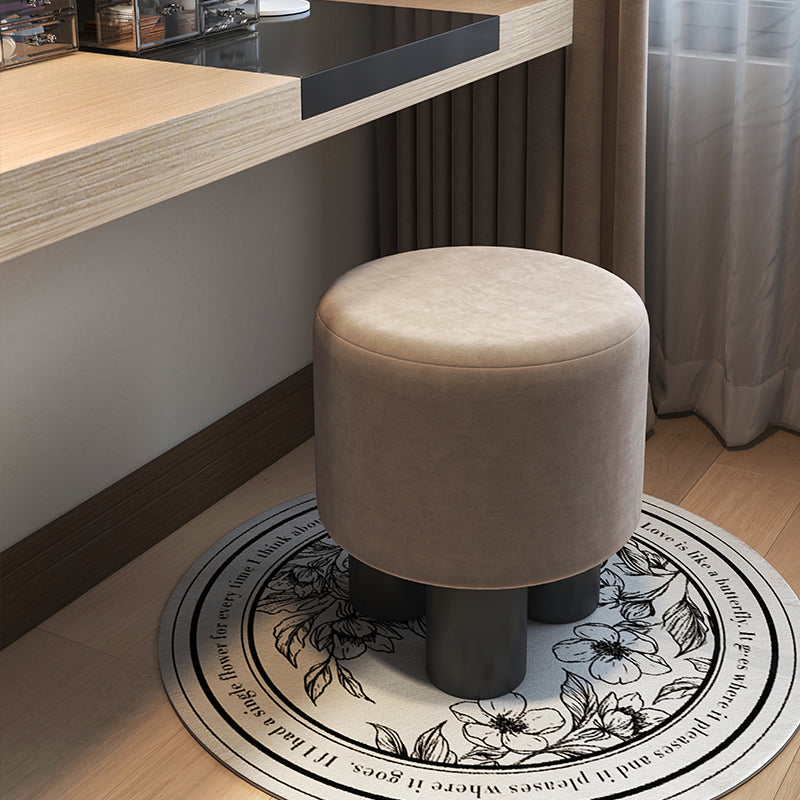 Modern Minimalist PP PU Leather Velvet Sherpa Fabric Soft-Edge Three-Leg Vanity Stool For Bedroom