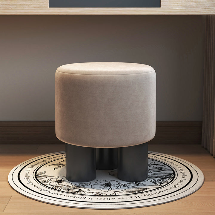Modern Minimalist PP PU Leather Velvet Sherpa Fabric Soft-Edge Three-Leg Vanity Stool For Bedroom