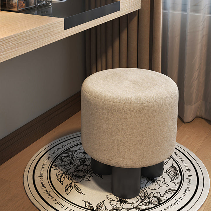 Modern Minimalist PP PU Leather Velvet Sherpa Fabric Soft-Edge Three-Leg Vanity Stool For Bedroom