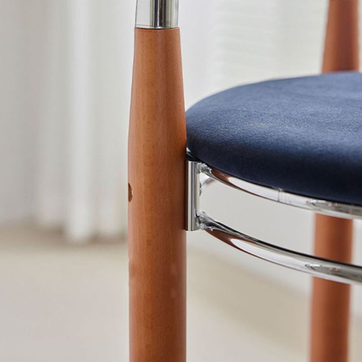 Modern Minimalist Round Solid Wood Plywood Wrought Iron Bar Stool With Backrest Footrest - Beech Wood Legs, Upholstered Sponge Cushions For Dining Room &amp; Kitchen
