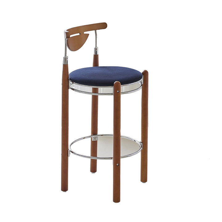 Modern Minimalist Round Solid Wood Plywood Wrought Iron Bar Stool With Backrest Footrest - Beech Wood Legs, Upholstered Sponge Cushions For Dining Room &amp; Kitchen