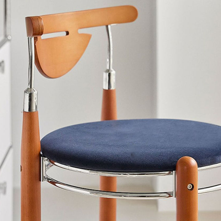 Modern Minimalist Round Solid Wood Plywood Wrought Iron Bar Stool With Backrest Footrest - Beech Wood Legs, Upholstered Sponge Cushions For Dining Room &amp; Kitchen