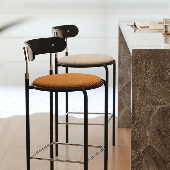 Modern Minimalist Bar Stool With Backrest Footrest - Wrought Iron Frame, Solid Wood Plywood Seat For Dining Room