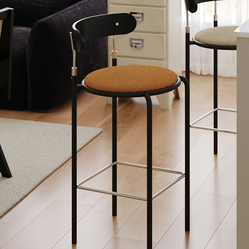 Modern Minimalist Bar Stool With Backrest Footrest - Wrought Iron Frame, Solid Wood Plywood Seat For Dining Room