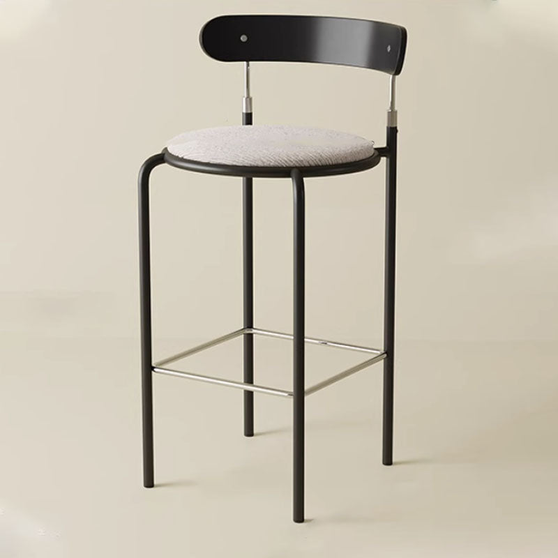 Modern Minimalist Bar Stool With Backrest Footrest - Wrought Iron Frame, Solid Wood Plywood Seat For Dining Room