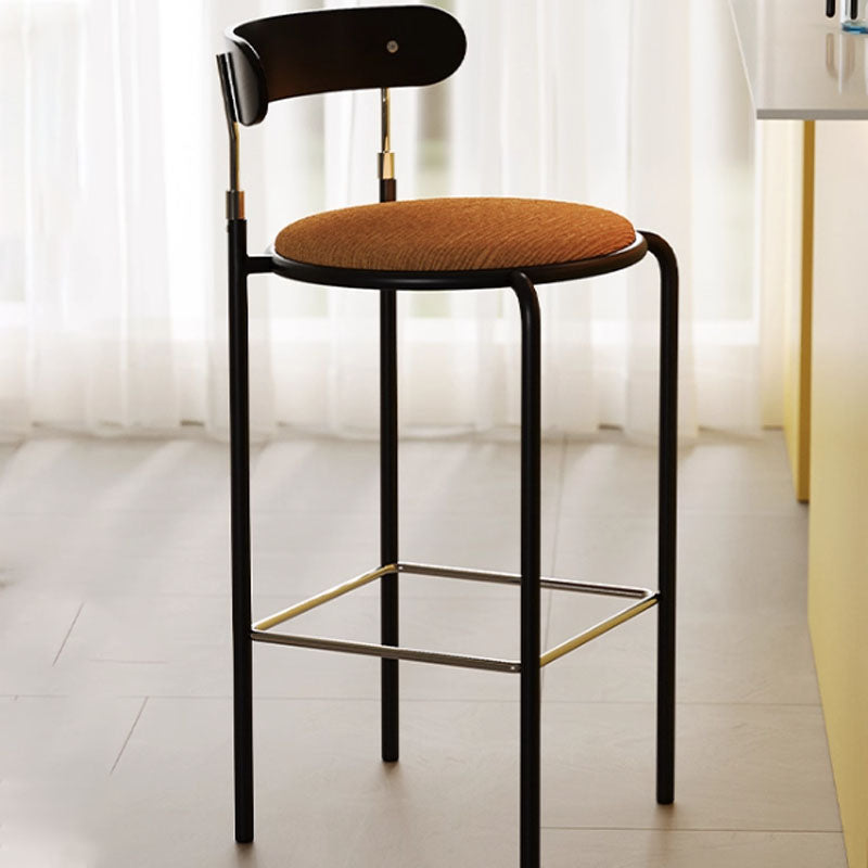 Modern Minimalist Bar Stool With Backrest Footrest - Wrought Iron Frame, Solid Wood Plywood Seat For Dining Room