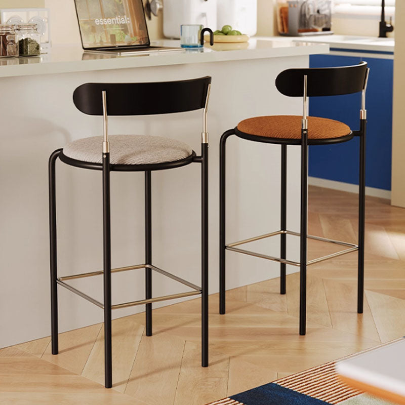 Modern Minimalist Bar Stool With Backrest Footrest - Wrought Iron Frame, Solid Wood Plywood Seat For Dining Room