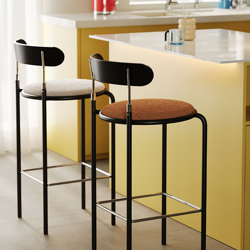 Modern Minimalist Bar Stool With Backrest Footrest - Wrought Iron Frame, Solid Wood Plywood Seat For Dining Room