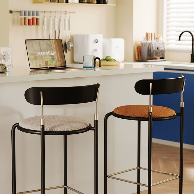 Modern Minimalist Bar Stool With Backrest Footrest - Wrought Iron Frame, Solid Wood Plywood Seat For Dining Room