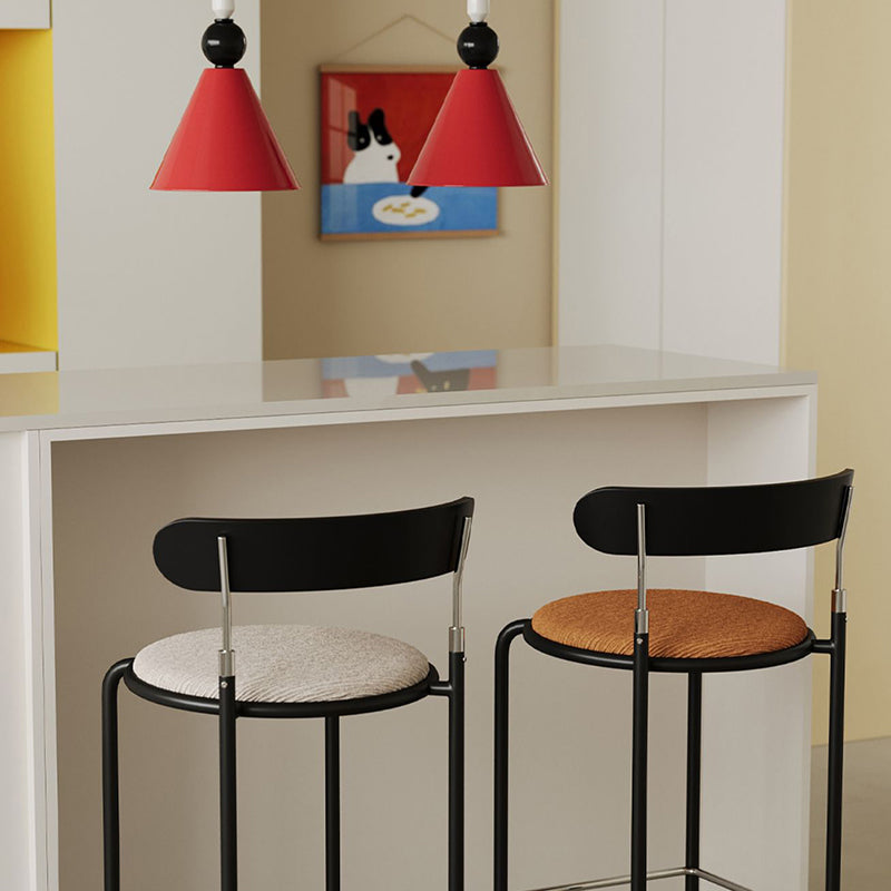Modern Minimalist Bar Stool With Backrest Footrest - Wrought Iron Frame, Solid Wood Plywood Seat For Dining Room