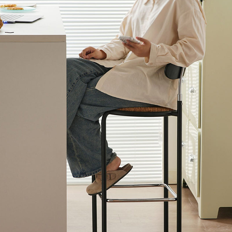 Modern Minimalist Bar Stool With Backrest Footrest - Wrought Iron Frame, Solid Wood Plywood Seat For Dining Room
