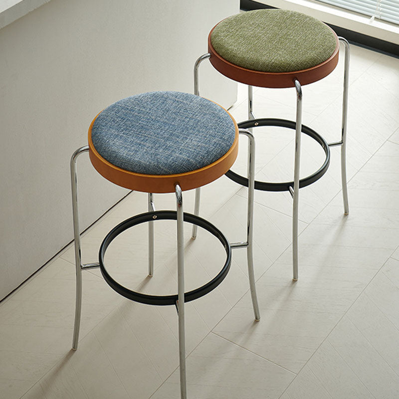 Modern Minimalist Bar Stool With Iron Frame &amp; Beech Veneer Seat - Soft Cushioned Round Counter Chair With Footrest For Dining Room &amp; Kitchen