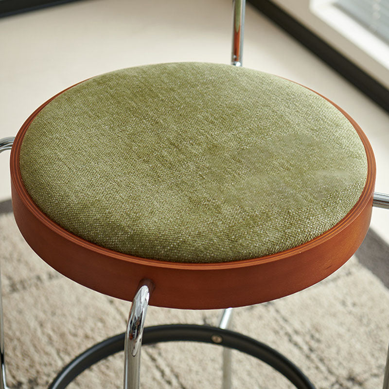 Modern Minimalist Bar Stool With Iron Frame &amp; Beech Veneer Seat - Soft Cushioned Round Counter Chair With Footrest For Dining Room &amp; Kitchen
