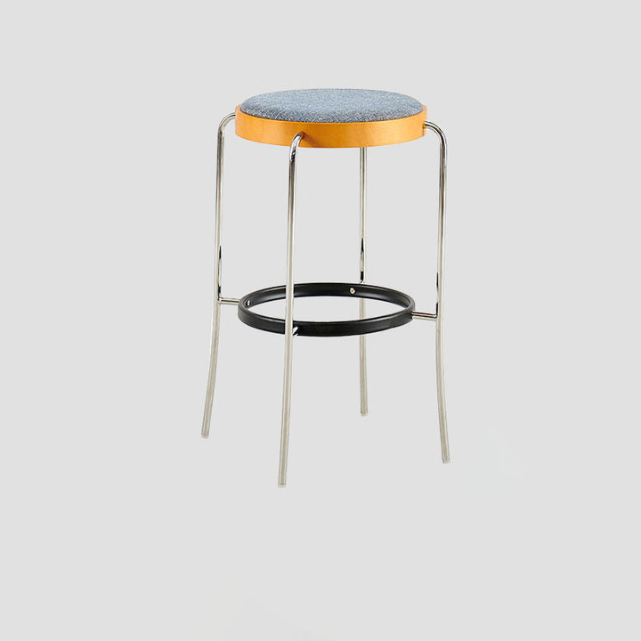 Modern Minimalist Bar Stool With Iron Frame &amp; Beech Veneer Seat - Soft Cushioned Round Counter Chair With Footrest For Dining Room &amp; Kitchen