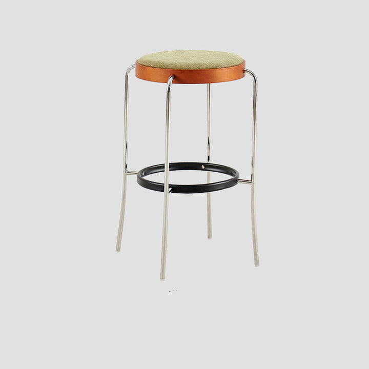 Modern Minimalist Bar Stool With Iron Frame &amp; Beech Veneer Seat - Soft Cushioned Round Counter Chair With Footrest For Dining Room &amp; Kitchen
