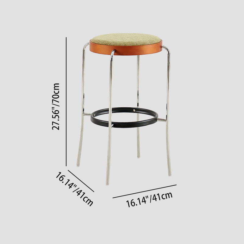 Modern Minimalist Bar Stool With Iron Frame &amp; Beech Veneer Seat - Soft Cushioned Round Counter Chair With Footrest For Dining Room &amp; Kitchen